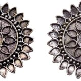 Oxidised sunflower stud earrings for women silver look floral ethnic studs