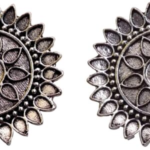 Oxidised sunflower stud earrings for women silver look floral ethnic studs