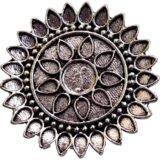 Oxidised sunflower stud earrings for women silver look floral ethnic studs