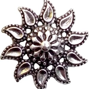Oxidised floral stud earrings for women silver look ethnic round studs