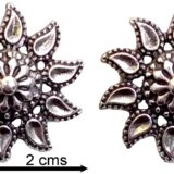 Oxidised floral stud earrings for women silver look ethnic round studs