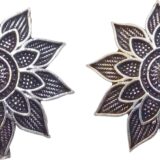 Oxidised lotus floral stud earrings for women silver look ethnic studs