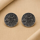 Oxidised round floral stud earrings for women silver look ethnic earrings