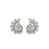 Floral American diamond stud earrings for women with white stones