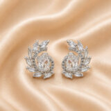 Floral American diamond stud earrings for women with white stones