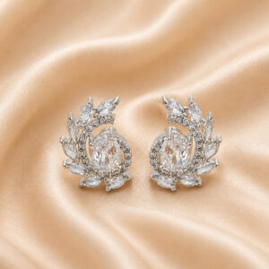 Floral American diamond stud earrings for women with white stones