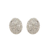 Oval American diamond stud earrings for women with white stone cluster design