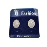 Oval American diamond stud earrings for women with white stone cluster design