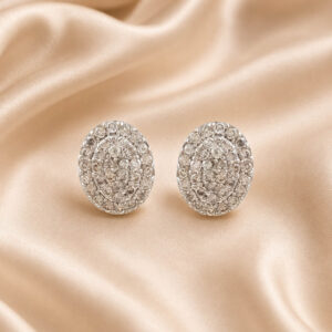 Oval American diamond stud earrings for women with white stone cluster design