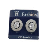 Oval American diamond stud earrings for women with white stones
