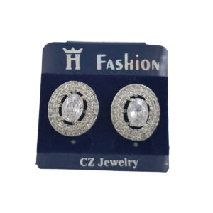 Oval American diamond stud earrings for women with white stones