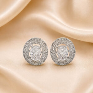 Oval American diamond stud earrings for women with white stones