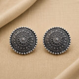 Oxidised round statement stud earrings for women silver look ethnic studs