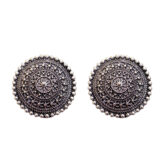 Oxidised round statement stud earrings for women silver look ethnic studs