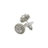 Round American diamond stud earrings for women with white stone halo design