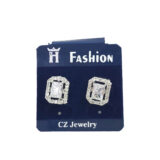 Rectangle American diamond stud earrings for women with white stone halo design