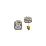 Rectangle American diamond stud earrings for women with white stone halo design