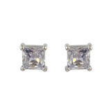 Square American diamond solitaire stud earrings for women with white stone