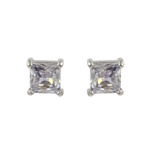Square American diamond solitaire stud earrings for women with white stone