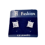 Square American diamond solitaire stud earrings for women with white stone
