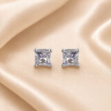 Square American diamond solitaire stud earrings for women with white stone