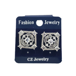 Geometric square American diamond stud earrings for women with white stones