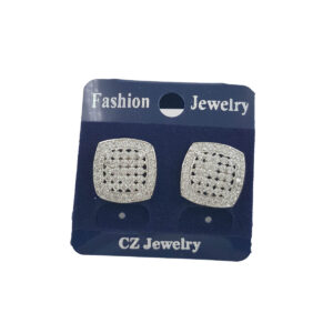 Square American diamond stud earrings for women with white stone designer pattern