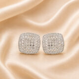 Square American diamond stud earrings for women with white stone designer pattern