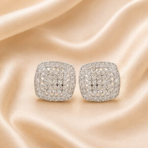 Square American diamond stud earrings for women with white stone designer pattern