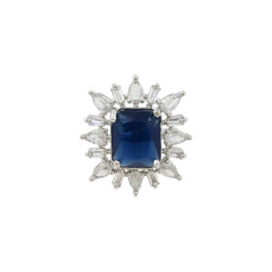Royal blue adjustable American diamond statement ring for women