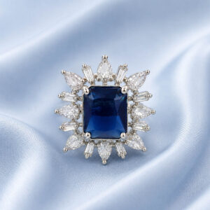 Royal blue adjustable American diamond statement ring for women