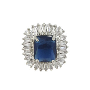 Royal blue adjustable American diamond cocktail ring for women