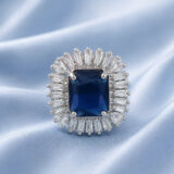 Royal blue adjustable American diamond cocktail ring for women