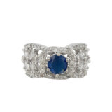 blue stone ring for women, royal blue ring for women, adjustable ring for women, american diamond ring for women, party wear ring for women, sapphire blue ring for women, stylish ring for girls, statement ring for women, blue AD ring for women, fancy ring for women, wedding wear ring for women, designer ring for women, ladies party wear ring, silver tone ring for women, festive wear ring for women, trendy rings, fashion ring for women, adjustable party wear ring for women | Miraya Creations