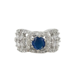 blue stone ring for women, royal blue ring for women, adjustable ring for women, american diamond ring for women, party wear ring for women, sapphire blue ring for women, stylish ring for girls, statement ring for women, blue AD ring for women, fancy ring for women, wedding wear ring for women, designer ring for women, ladies party wear ring, silver tone ring for women, festive wear ring for women, trendy rings, fashion ring for women, adjustable party wear ring for women | Miraya Creations