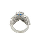 blue stone ring for women, royal blue ring for women, adjustable ring for women, american diamond ring for women, party wear ring for women, sapphire blue ring for women, stylish ring for girls, statement ring for women, blue AD ring for women, fancy ring for women, wedding wear ring for women, designer ring for women, ladies party wear ring, silver tone ring for women, festive wear ring for women, trendy rings, fashion ring for women, adjustable party wear ring for women | Miraya Creations