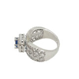 blue stone ring for women, royal blue ring for women, adjustable ring for women, american diamond ring for women, party wear ring for women, sapphire blue ring for women, stylish ring for girls, statement ring for women, blue AD ring for women, fancy ring for women, wedding wear ring for women, designer ring for women, ladies party wear ring, silver tone ring for women, festive wear ring for women, trendy rings, fashion ring for women, adjustable party wear ring for women | Miraya Creations