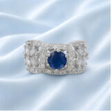 blue stone ring for women, royal blue ring for women, adjustable ring for women, american diamond ring for women, party wear ring for women, sapphire blue ring for women, stylish ring for girls, statement ring for women, blue AD ring for women, fancy ring for women, wedding wear ring for women, designer ring for women, ladies party wear ring, silver tone ring for women, festive wear ring for women, trendy rings, fashion ring for women, adjustable party wear ring for women | Miraya Creations