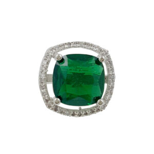Green Stone Adjustable Ring for Women | American Diamond Ring | Miraya Creations