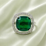 Green Stone Adjustable Ring for Women | American Diamond Ring | Miraya Creations