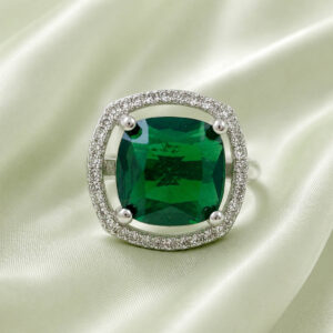 Green Stone Adjustable Ring for Women | American Diamond Ring | Miraya Creations
