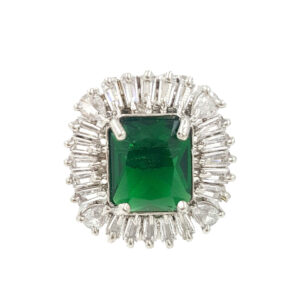 Emerald green adjustable American diamond statement ring for women