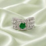 emerald green ring for women, green stone ring for women, cocktail ring for women, american diamond ring for women, party wear ring for women, green AD ring for women, stylish ring for girls, statement ring for women, emerald color ring for women, fancy ring for women, wedding wear ring for women, designer ring for women, silver tone ring for women, festive wear ring for women, trendy rings online India, fashion ring for women, ladies party wear ring, green crystal ring for women, women cocktail ring online, women statement ring India | Miraya Creations