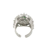 green stone ring for women, statement ring for women, american diamond ring for women, emerald color ring for women, party wear ring for women, stylish ring for girls, fancy ring for women, wedding wear ring, trendy rings online India, fashion ring for women | Miraya Creations