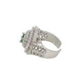 green stone ring for women, statement ring for women, american diamond ring for women, emerald color ring for women, party wear ring for women, stylish ring for girls, fancy ring for women, wedding wear ring, trendy rings online India, fashion ring for women | Miraya Creations