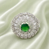 green stone ring for women, statement ring for women, american diamond ring for women, emerald color ring for women, party wear ring for women, stylish ring for girls, fancy ring for women, wedding wear ring, trendy rings online India, fashion ring for women | Miraya Creations