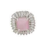 Blush pink adjustable American diamond cocktail ring for women
