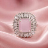Blush pink adjustable American diamond cocktail ring for women