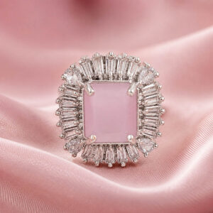 Blush pink adjustable American diamond cocktail ring for women