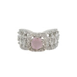 pink stone ring for women, adjustable ring for women, american diamond ring for women, pink cocktail ring for women, party wear ring for women, stylish ring for girls, pink AD ring for women, fancy ring for women, wedding wear ring for women, designer ring for women, ladies party wear ring, silver tone ring for women, festive wear ring for women, trendy rings online India, fashion ring for women, pink crystal ring for women, adjustable party wear ring for women | Miraya Creations